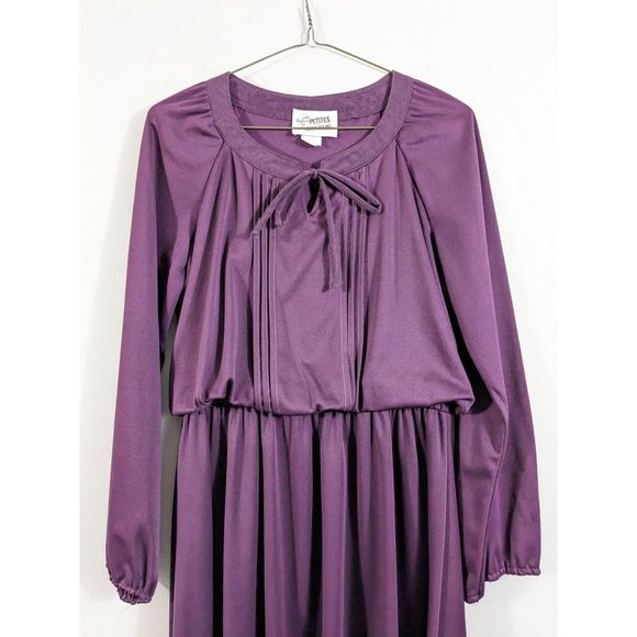 Vintage John Wynkoop for Penny Young plum dress polyester size m 1970s VTG - Picture 2 of 11